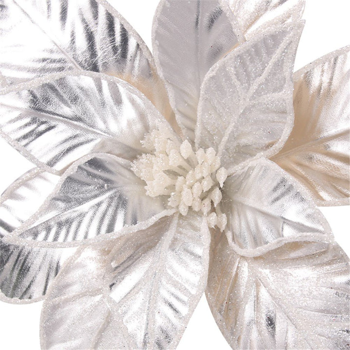 Christmas Artificial Flower Platinum Poinsettia with Clip - Everything Party