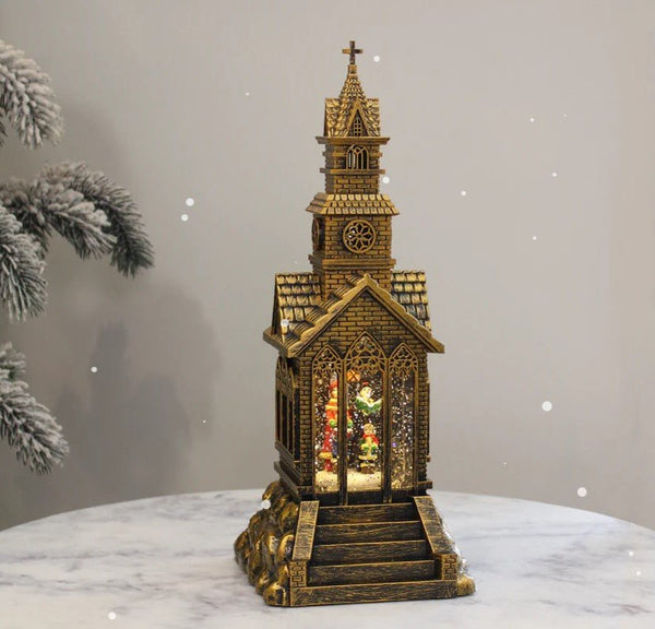 Christmas Church Water Lantern with Music LED Light And Swirling Confetti - Everything Party