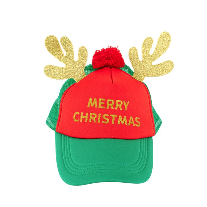 Christmas Reindeer Antler Cap – Red & Green “Merry Christmas” Hat - Everything Party