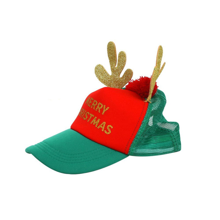 Christmas Reindeer Antler Cap – Red & Green “Merry Christmas” Hat - Everything Party