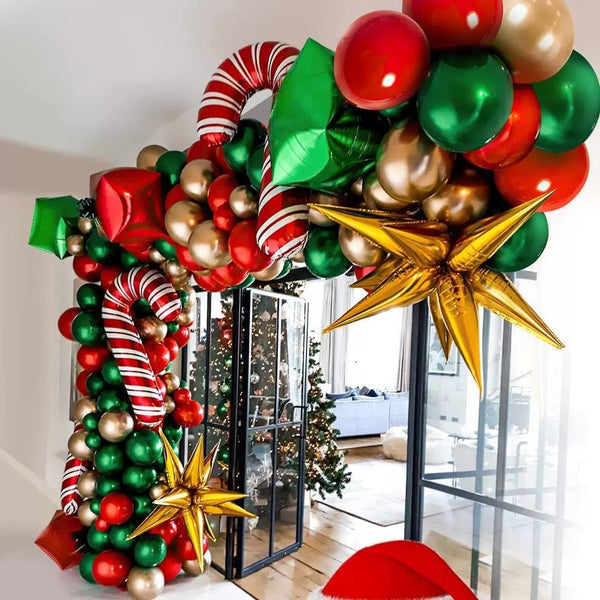 Christmas Theme Red Green and Gold Balloon Garland Decoration - Everything Party