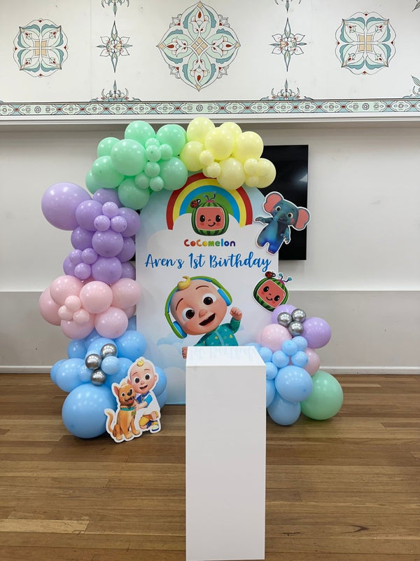 Cocomelon Theme Balloon Decoration with Customized Backdrop - Everything Party