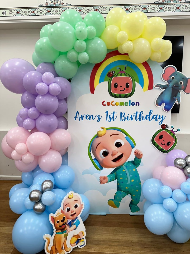 Cocomelon Theme Balloon Decoration with Customized Backdrop - Everything Party