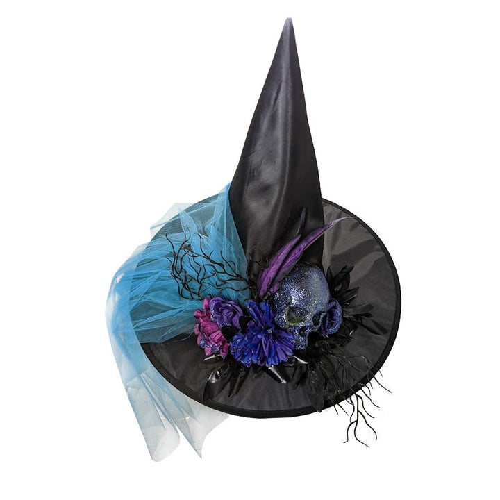 Deluxe Adult Witch's Hat with Skull and Flowers - Everything Party