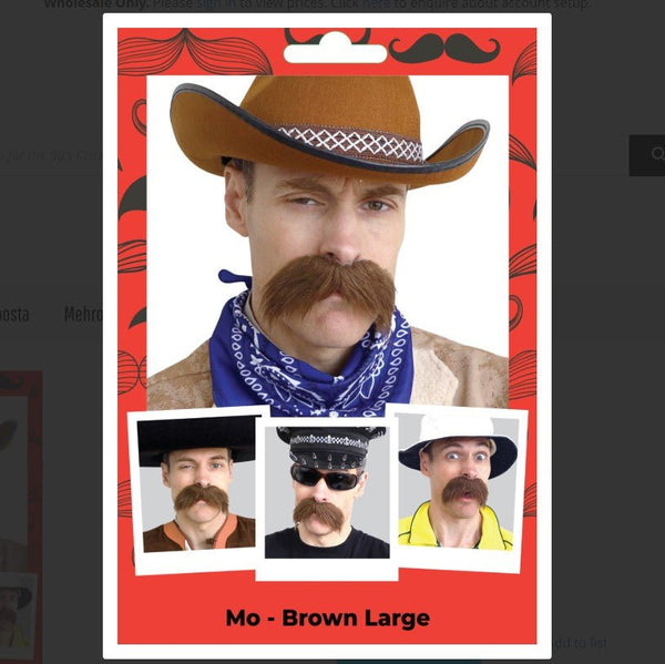 Deluxe Biker Brown Mo Costume Moustache - Everything Party