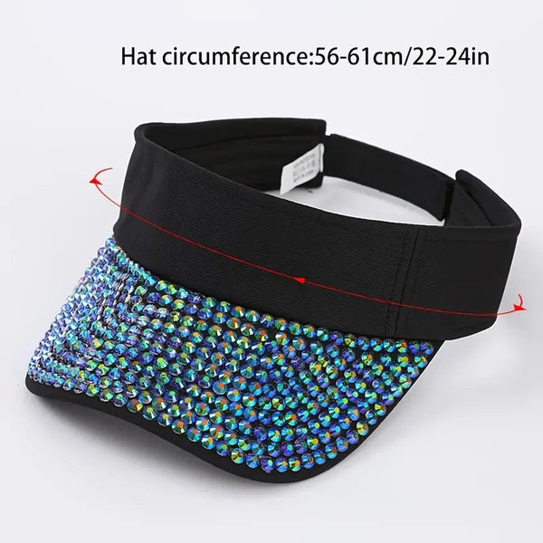 Deluxe Black Sun Visor with Rhinestones - Everything Party
