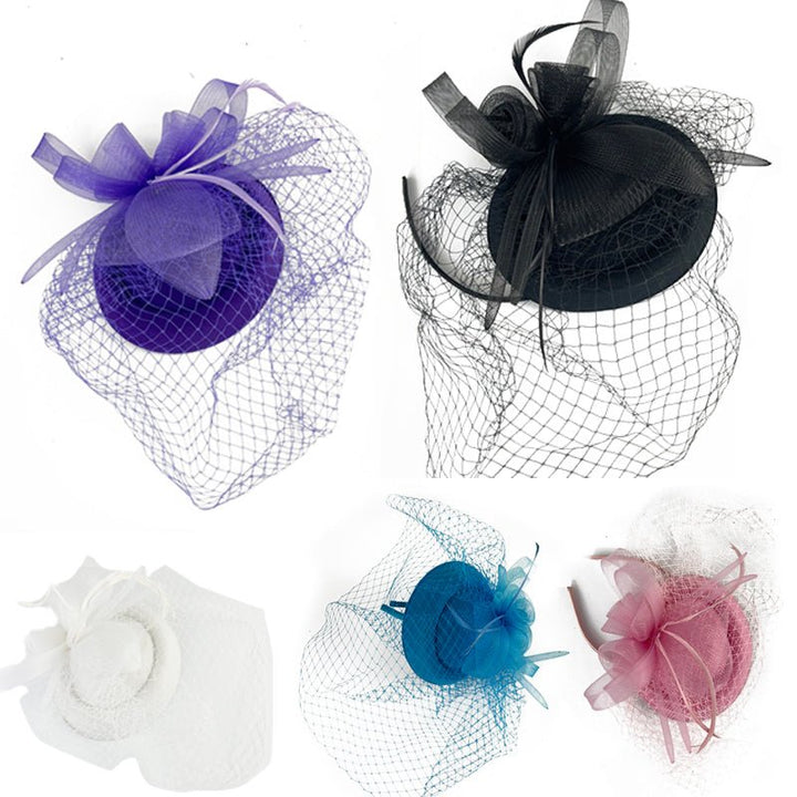 Deluxe Fascinator Oval Hat with Feather Flower and Net - Everything Party