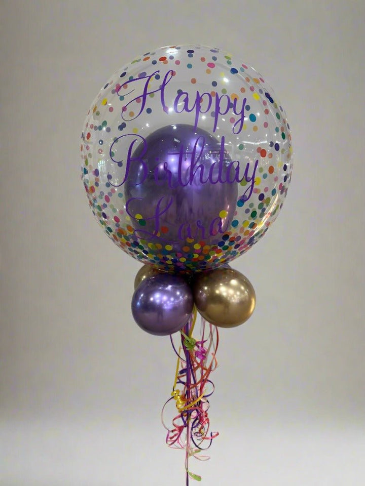 Double Bubble Purple Birthday Balloon Arrangement with Writing - Everything Party