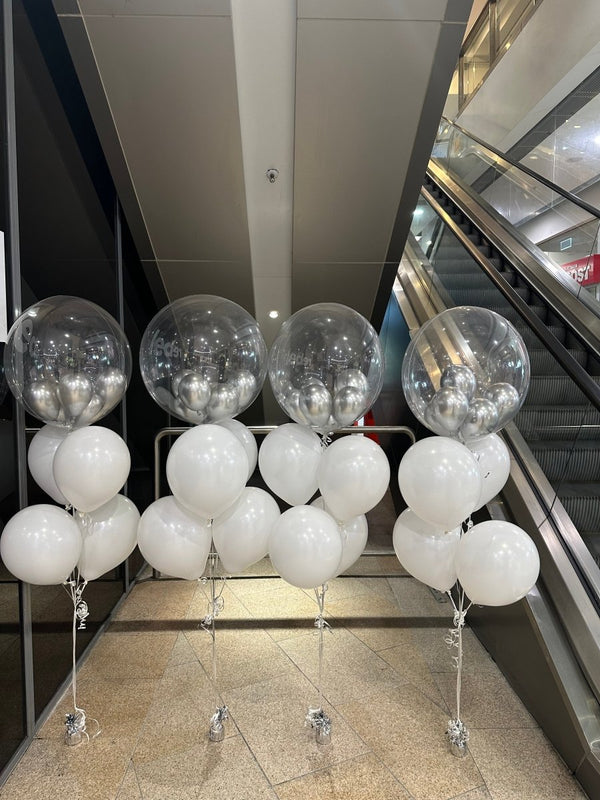 Double Bubble Silver and White Helium Balloon Arrangement - Everything Party