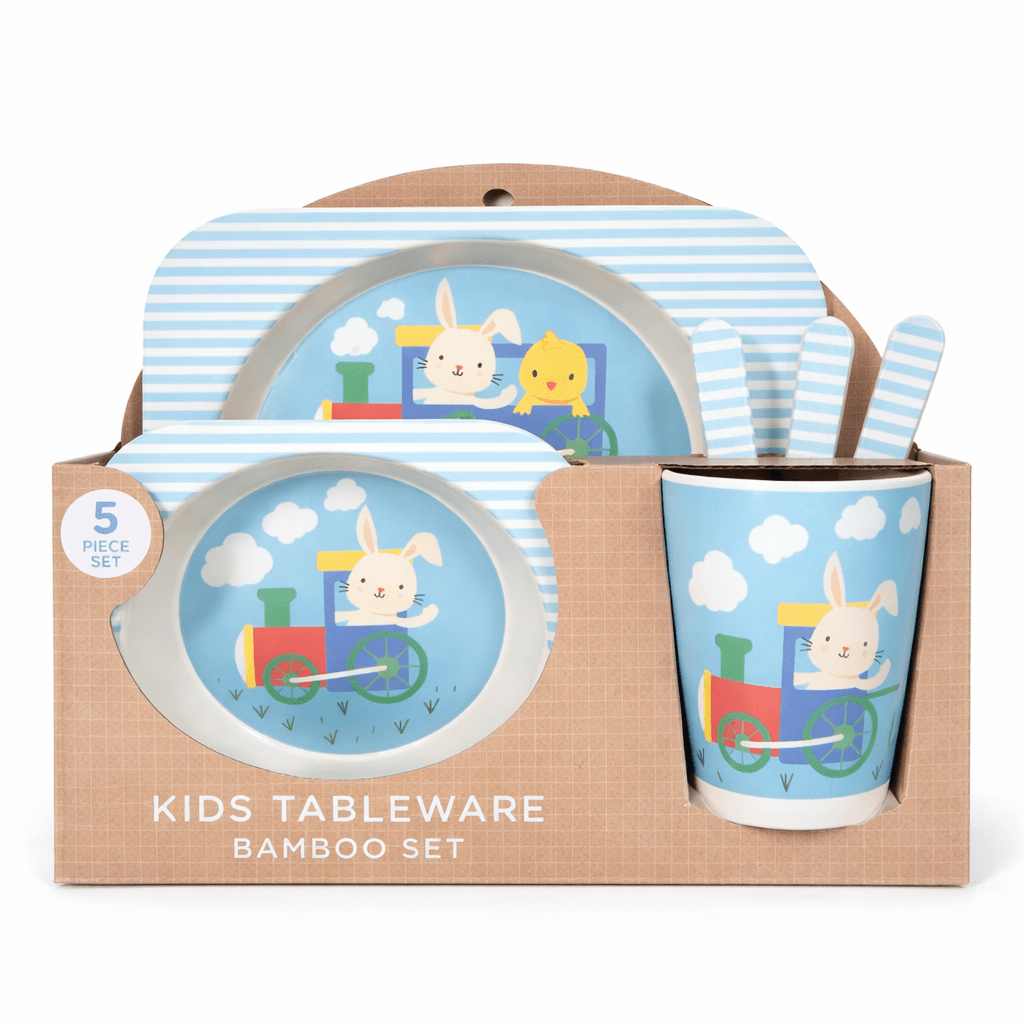 Easter Kids Bamboo Tableware Set – 5 Piece Bunny Train Dinner Set ...