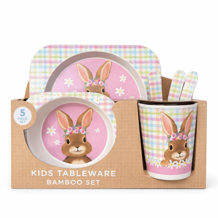 Easter Kids Bamboo Tableware Set – 5 Piece Girl's Bunny Train Dinner S ...