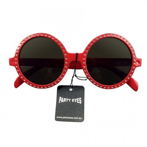 Elton John Style Red Diamante Circle Party Glasses - Everything Party