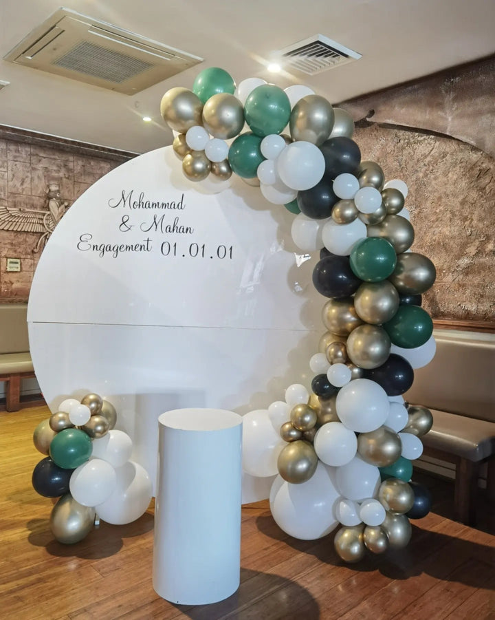 Engagement Balloon Garland on 2m White Acrylic Backdrop - Everything Party