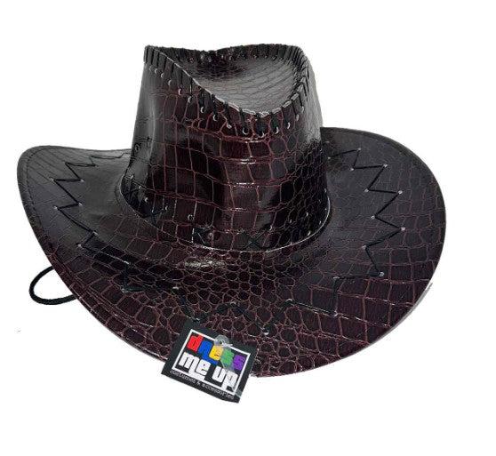 Faux Croc Skin Coubra Brown Cowboy Hat - Everything Party