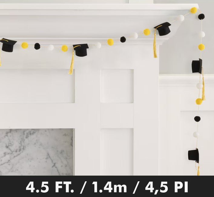 Felt Pom Pom & Graduation Cap Garland – 1.4m (4.5ft) - Everything Party