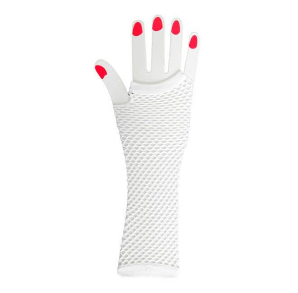 Fishnet Fingerless Long Gloves - White - Everything Party