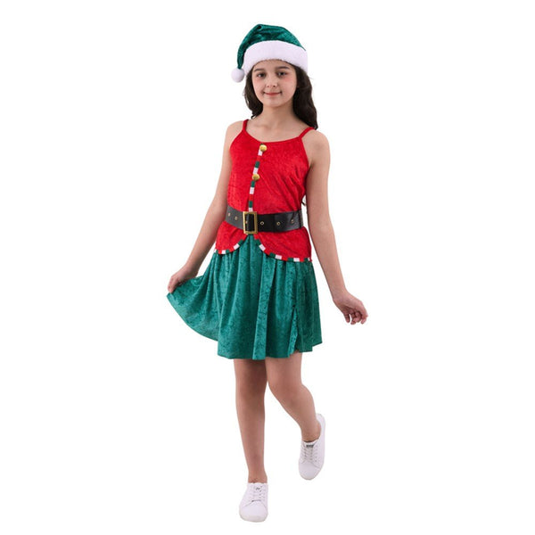 Girls Santa Helper Elf Costume – Red & Green Christmas Outfit - Everything Party