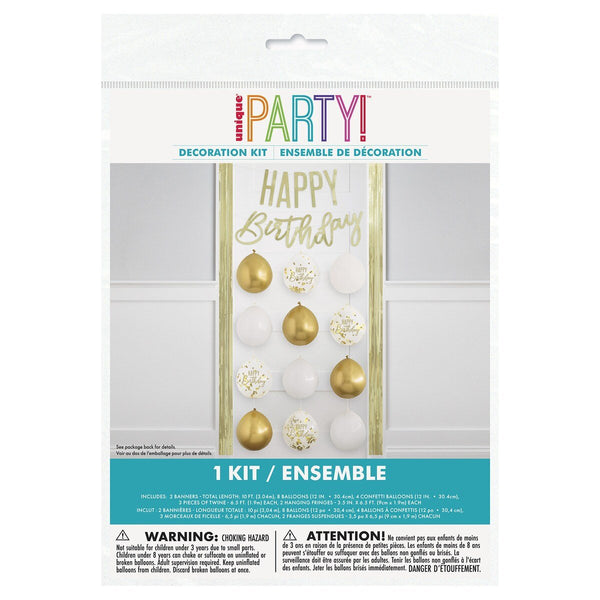 Glam Happy Birthday Party Decoration Kit – Gold & White Theme - Everything Party