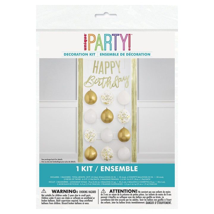 Glam Happy Birthday Party Decoration Kit – Gold & White Theme - Everything Party