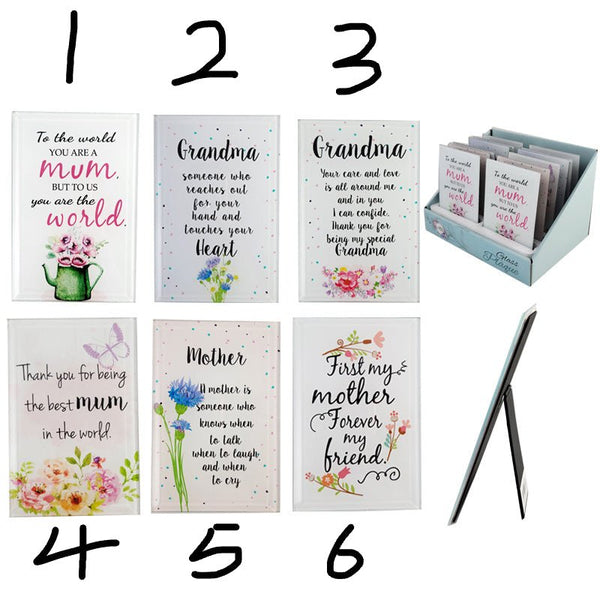 Glass Plaque for Mum & Grandma – 6 Assorted Designs - Everything Party