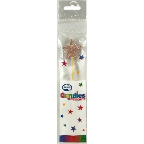 Glitter Rose Gold Star Candle with Stick - Everything Party