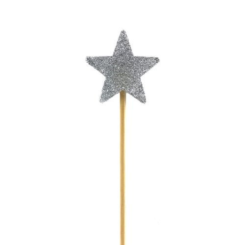 Glitter Silver Star Candle with Long Stick - Everything Party