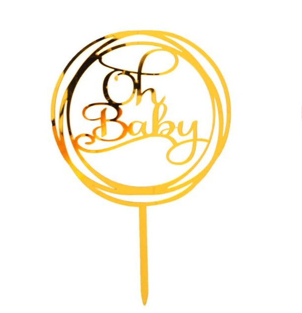 Gold Acrylic Mirror Baby Shower Cake Topper - Oh Baby - Everything Party