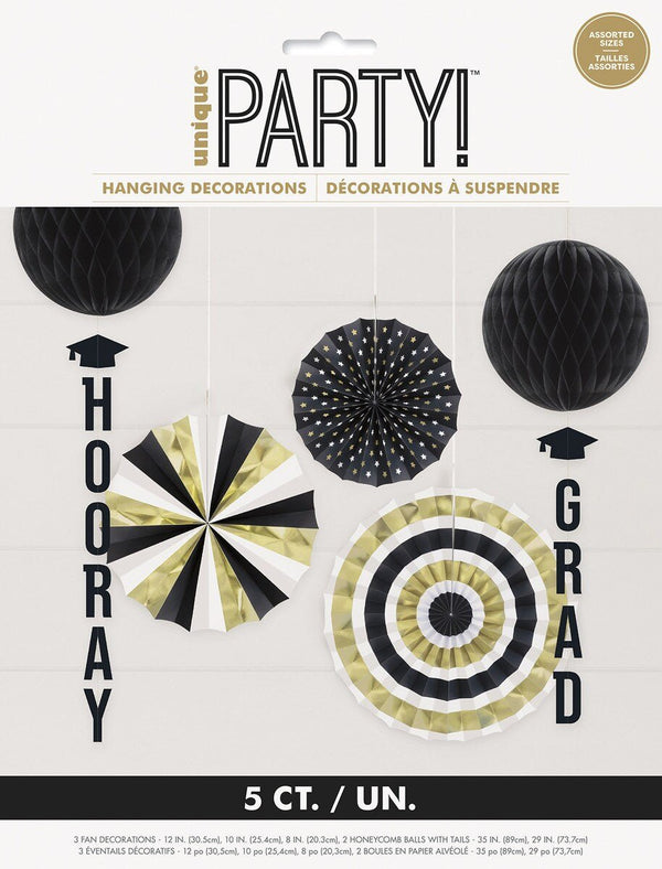 Graduation Hanging Decorations – Black, White & Gold - Everything Party