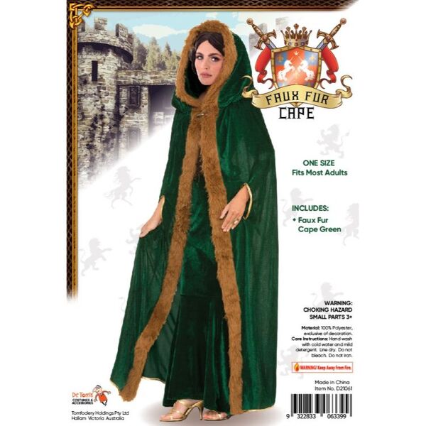 Green Faux Fur Cape – Medieval Renaissance Costume Cloak - Everything Party