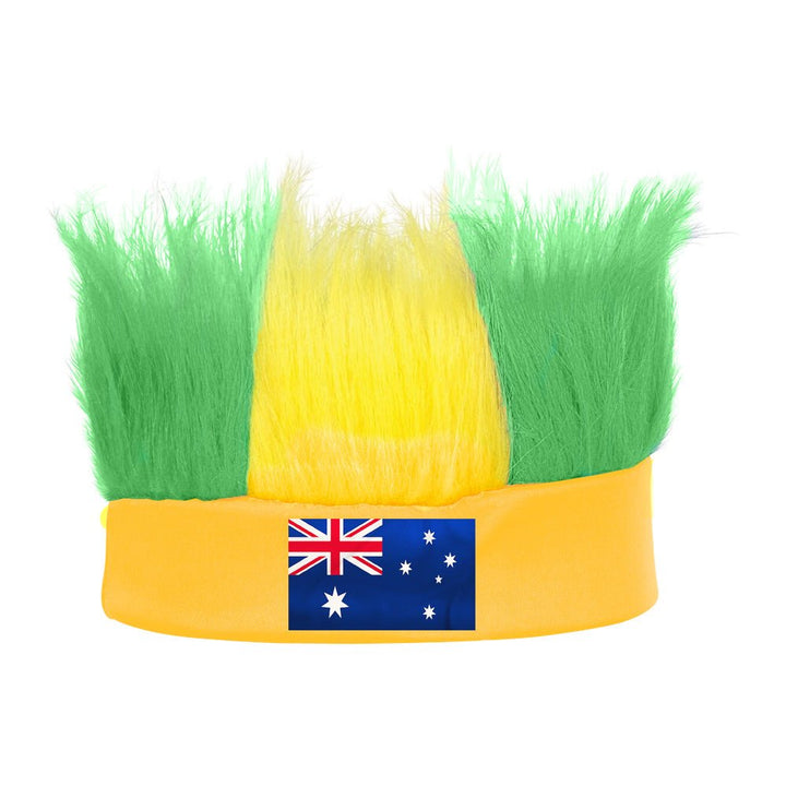 Green & Yellow Aussie Team Supporter Headband with Hair - Everything Party