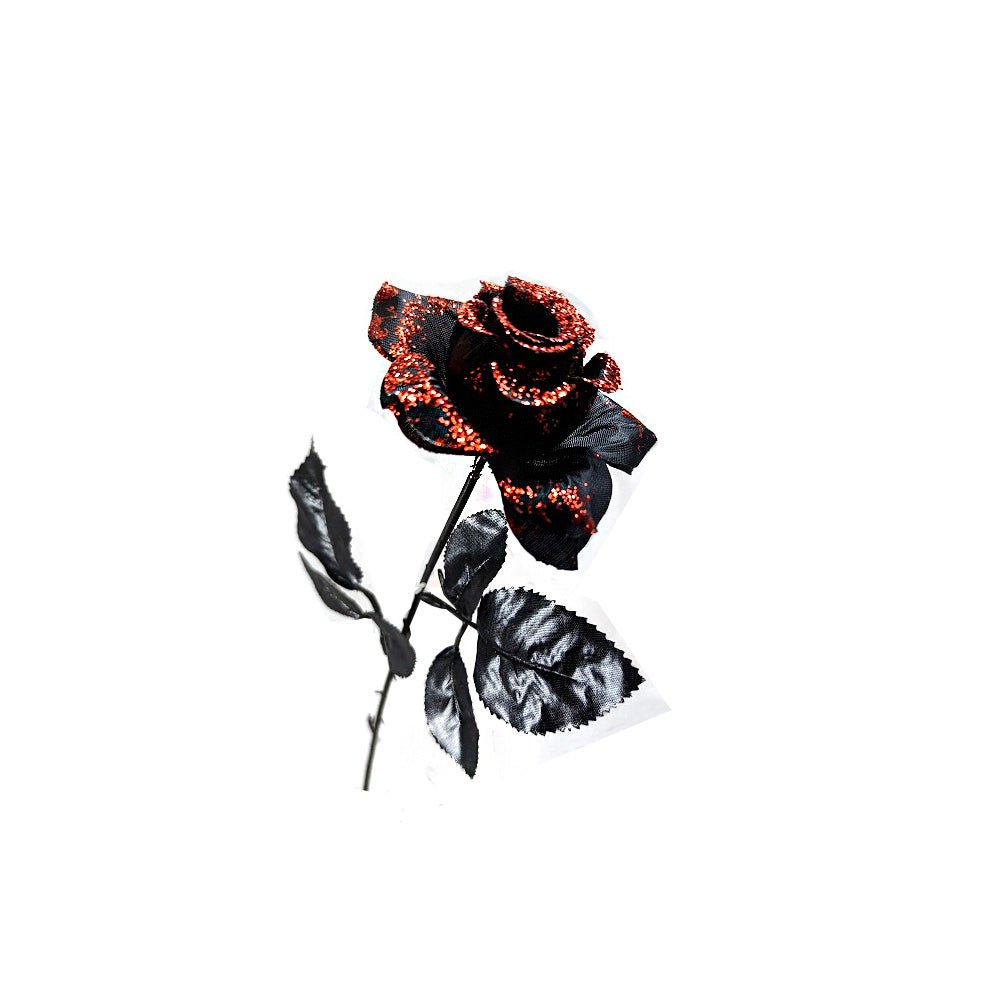 Fake Dark Red Roses Halloween Fake Black Rose with Red Glitter – Everything Party