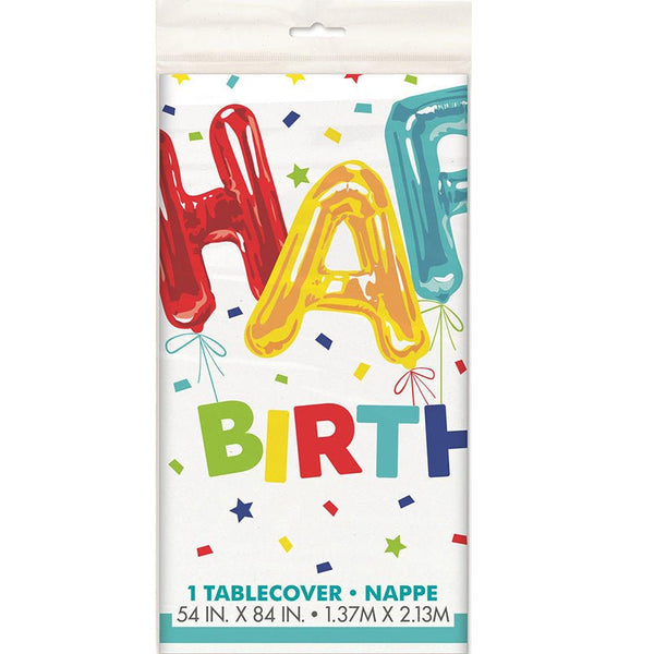 Happy Birthday Balloon Confetti Printed Rectangle Tablecloth - Everything Party