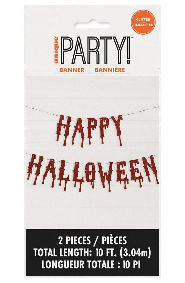 Happy Halloween Red Glitter Creepy Jointed Banner - Everything Party