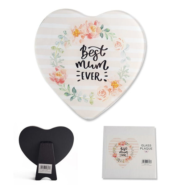 Heart - Shaped Glass Plaque “Best Mum Ever” – Perfect Mother’s Day Gift - Everything Party