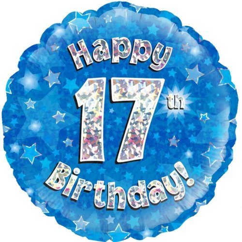 Holographic Blue & Silver 17th Birthday Balloon – Foil Balloon for Teen Birthday Celebrations 🎉 - Everything Party