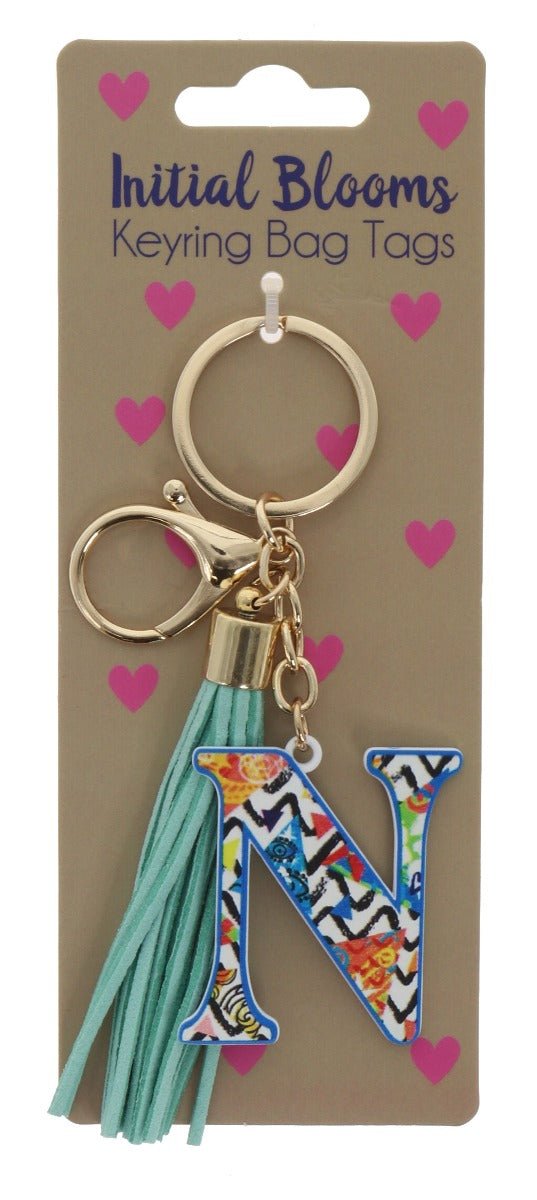 Initial Blooms Letter Keyring – Floral Tassel Bag Tag - Everything Party