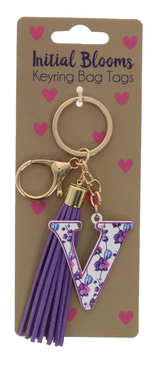 Initial Blooms Letter Keyring – Floral Tassel Bag Tag - Everything Party