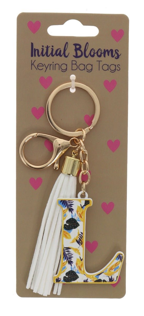 Initial Blooms Letter Keyring – Floral Tassel Bag Tag - Everything Party
