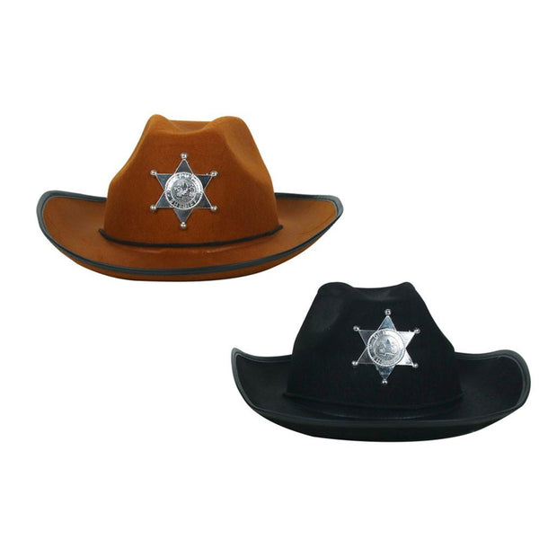 Kids Cowboy Hat with Sheriff Badge – Brown or Black - Everything Party