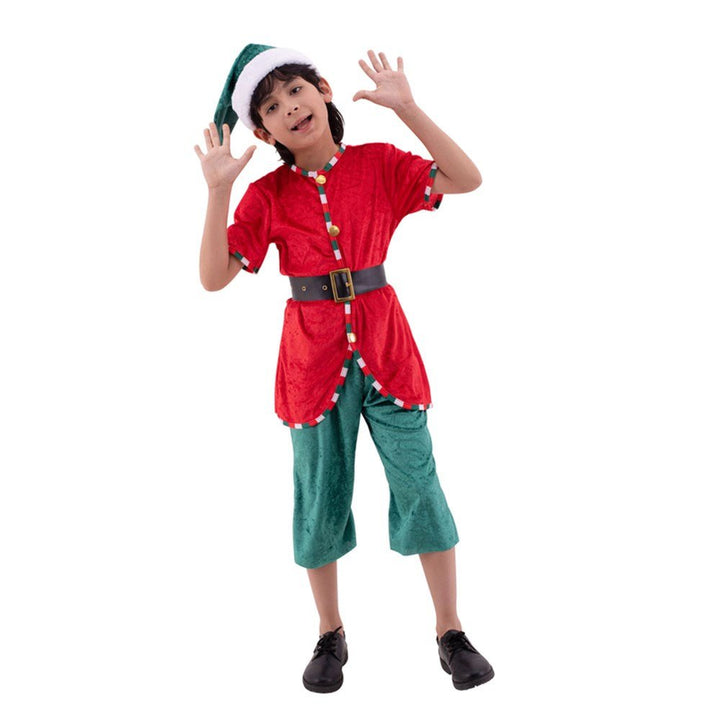 Kids Santa’s Helper Elf Costume – Red & Green Christmas Elf Outfit - Everything Party