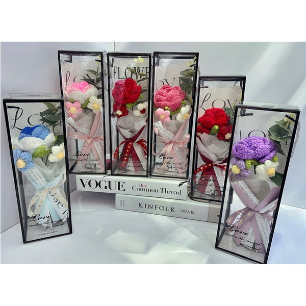 Knitted Rose Flower Bouquet – (Gift Boxed) - Everything Party