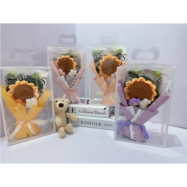 Knitted Sunflower Bouquet – Handmade Flower Gift in Gift Box - Everything Party