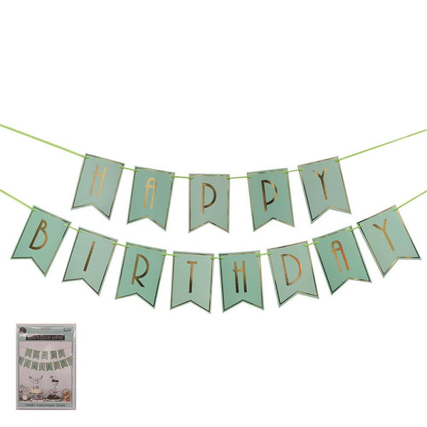 Luxe Mint & Gold Foil Happy Birthday Block Bunting - Everything Party