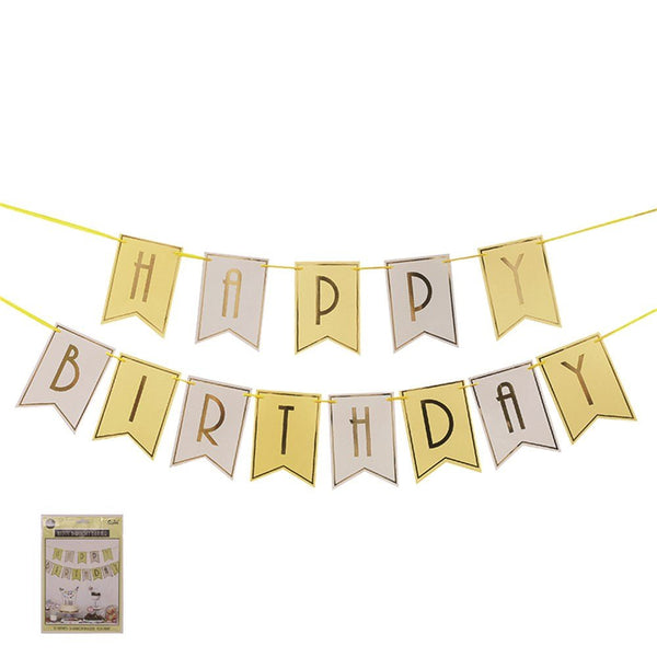 Luxe Yellow & Gold Foil Happy Birthday Block Bunting - Everything Party