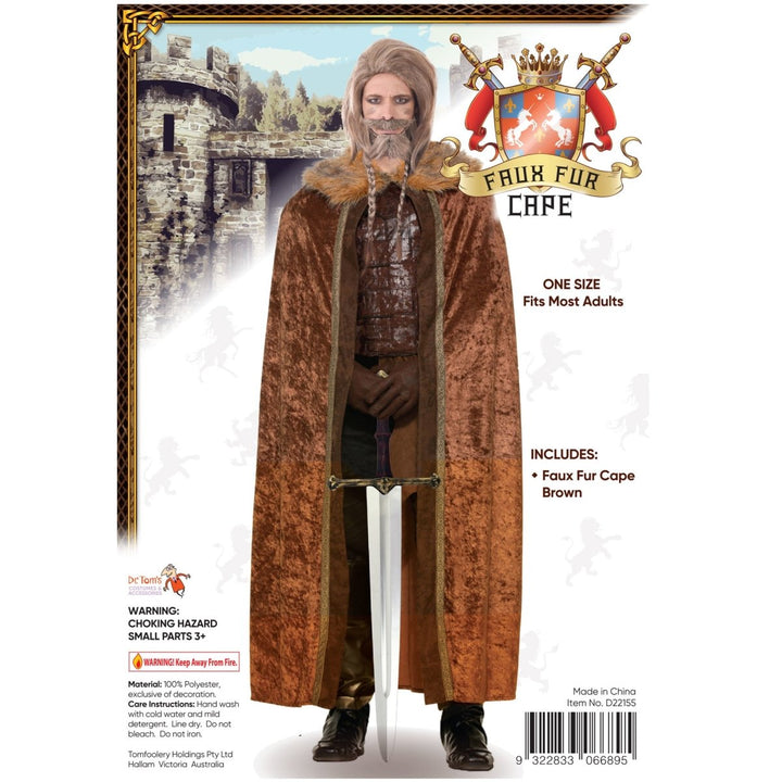 Medieval Faux Fur Cape – Brown Adult Costume Accessory - Everything Party