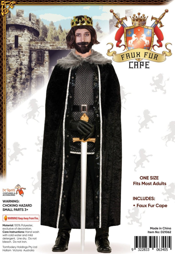 Medieval King & Knight Black Faux Fur Cape - Everything Party