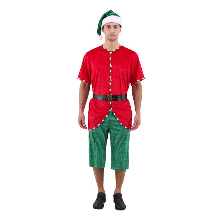 Men’s Santa’s Helper Elf Costume – Red & Green Christmas Elf Outfit - Everything Party