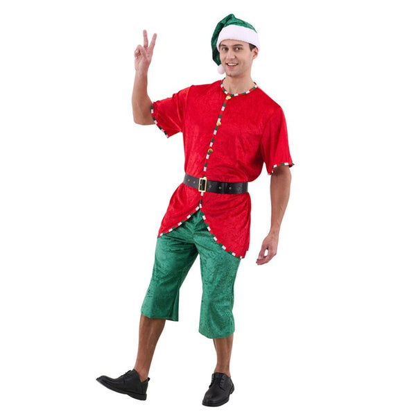 Men’s Santa’s Helper Elf Costume – Red & Green Christmas Elf Outfit - Everything Party