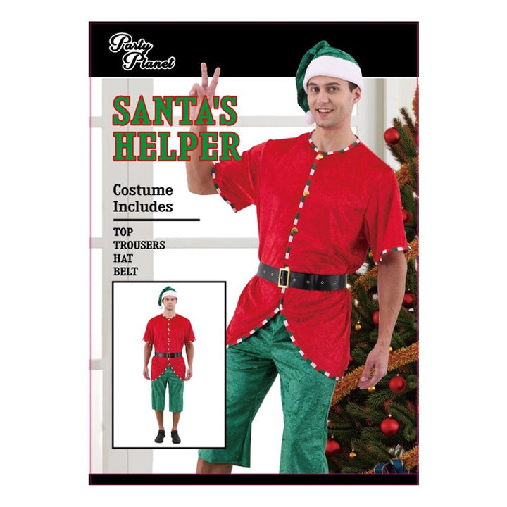 Men’s Santa’s Helper Elf Costume – Red & Green Christmas Elf Outfit - Everything Party