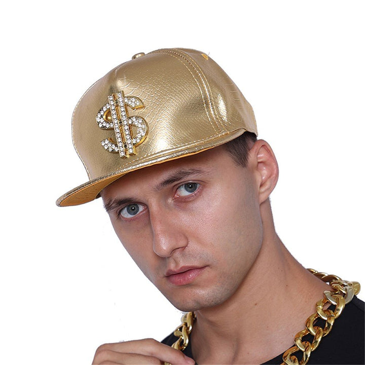 Metallic Gold Hip Hop Rapper Cap with Dollar Sign - Everything Party